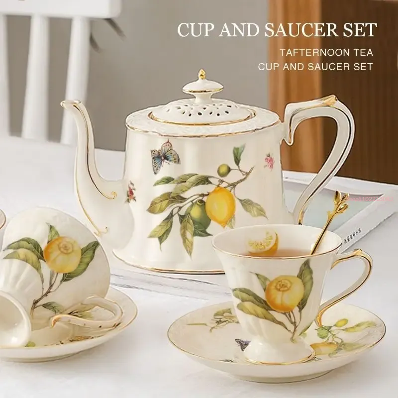 Lemon Tea Coffee - Caneca Cerâmica com Prato De Sobremesa
