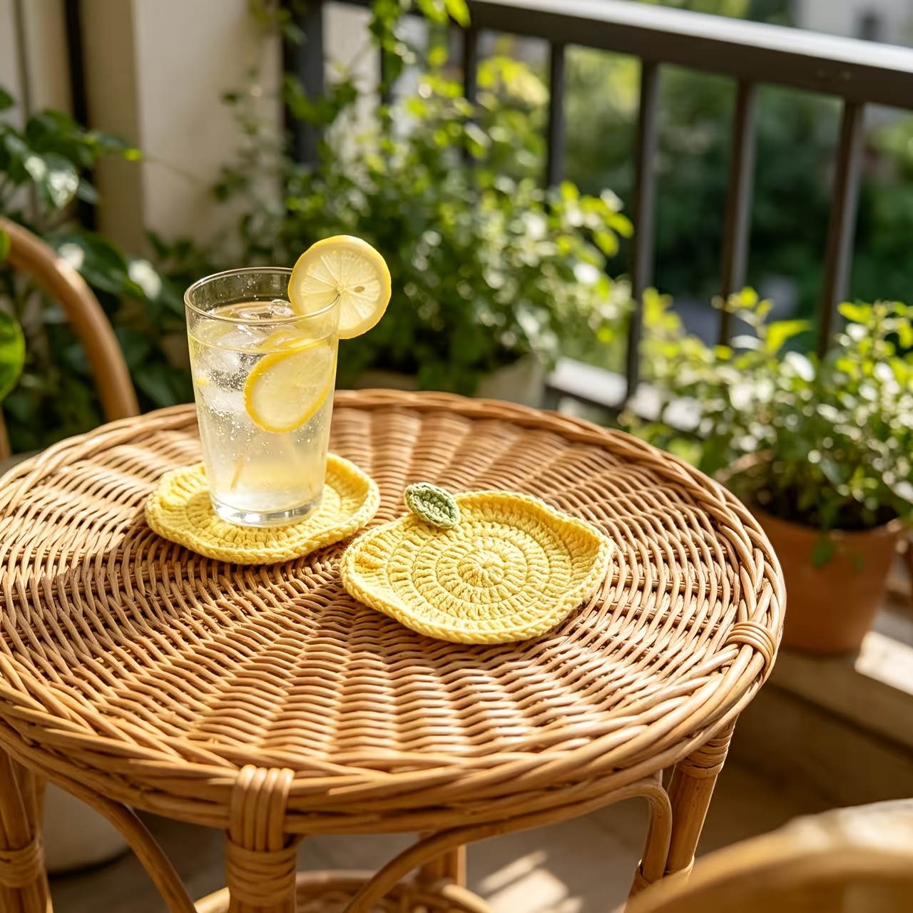 Lemon Tea Coffee - Porta-copos de crochê feito à mão